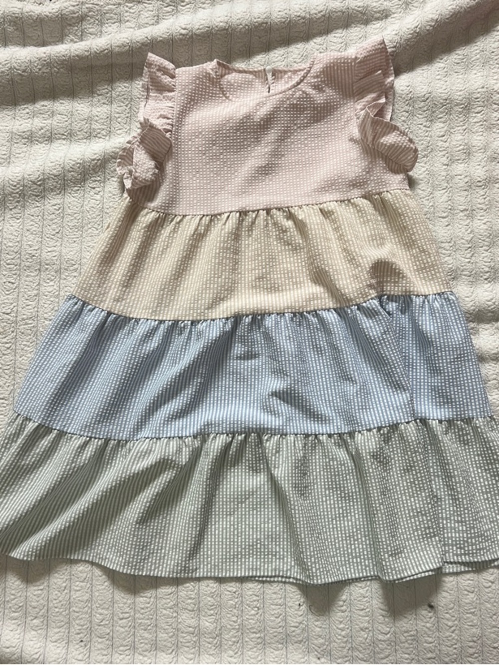 SHEIN Pastel Tiered Ruffle-Sleeve Dress - Pink, Cream, Blue, Green